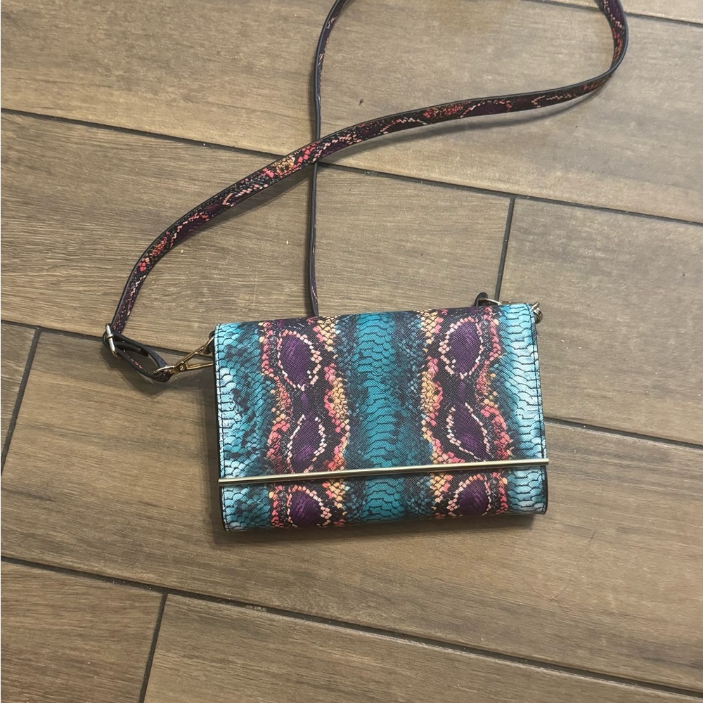 Save the Girls - Snake Print.  Blue, teal and Purple  Crossbody Bag